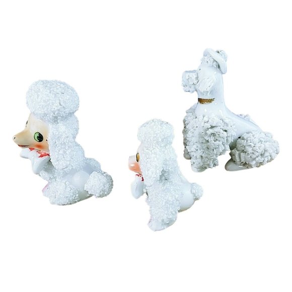 Poodle Dog Figurines Spaghetti Hair 1 Older Dog 2 Playful French Poodles - Picture 5 of 10
